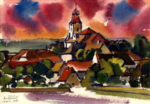 Lidice 1928 - akad. mal Karel md (akvarel 19x30cm)