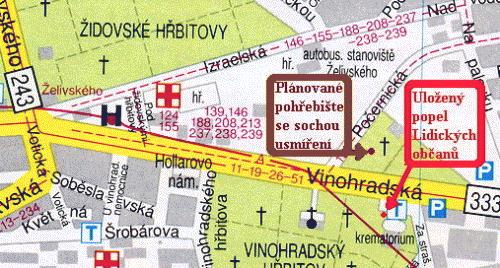 Orientan plnek umstn Stranickho Krematoria a Nmeckho evangelickho hbitova